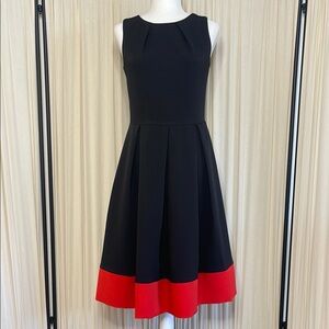 SIMPLE RETRO PINUP Black A-Line Dress with Red Hem SIZE MEDIUM